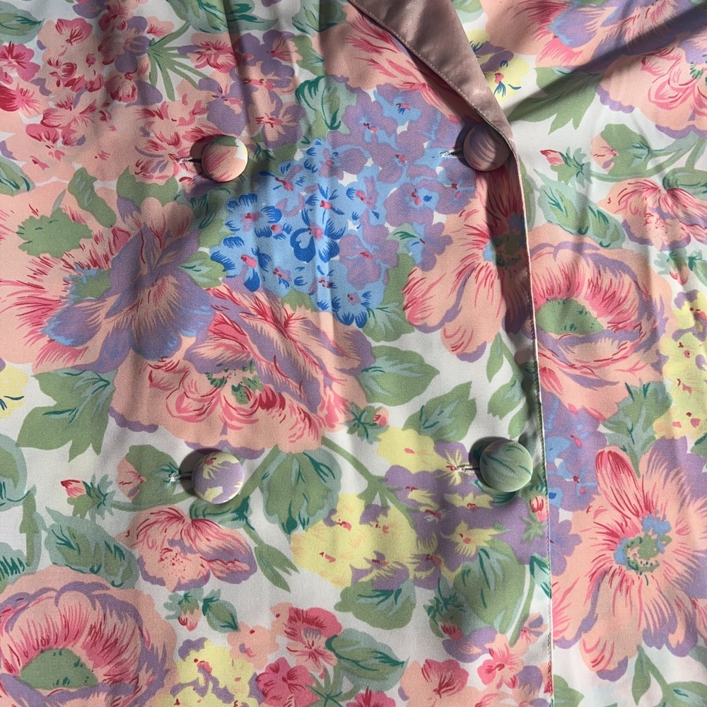 Victorias Secret Gold Label Robe Womens Medium Pink Satin Floral Double Breasted - Picture 12 of 12